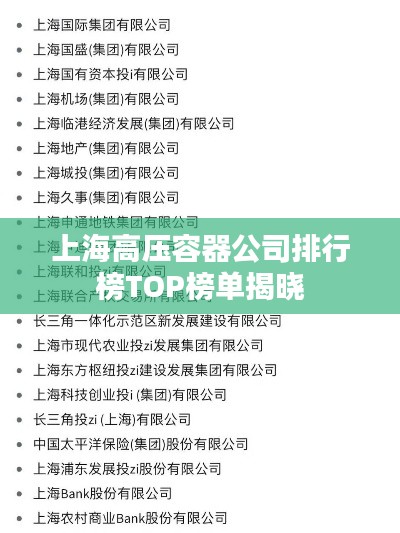 上海高压容器公司排行榜TOP榜单揭晓