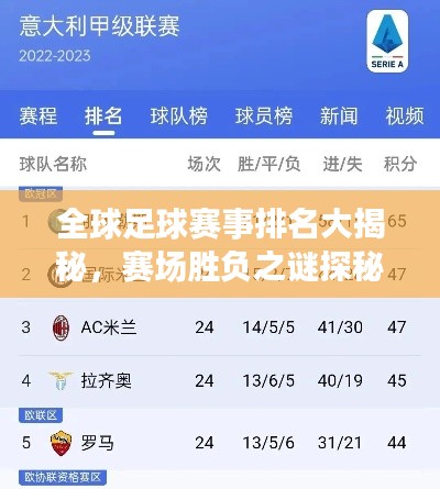 全球足球赛事排名大揭秘,赛场胜负之谜探秘!